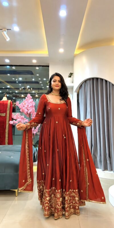 SSR 544 Red Color in Crunchy Silk Embroidery Work & Lace Work Gown . Special Price ₹2399. Delivery 4-6 Working Days. Shop now. | Gowns, Bollywood Gowns, Creative Gowns, Designer Gowns, Embroidered Gowns, Party Wear Gowns