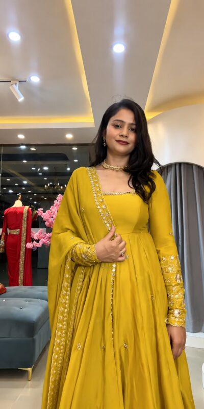 SSR 544 Yellow in Crunchy Silk Embroidery Work & Lace Work Gown . Special Price ₹2399. Delivery 4-6 Working Days. Shop now. | Gowns, Bollywood Gowns, Creative Gowns, Designer Gowns, Embroidered Gowns, Party Wear Gowns