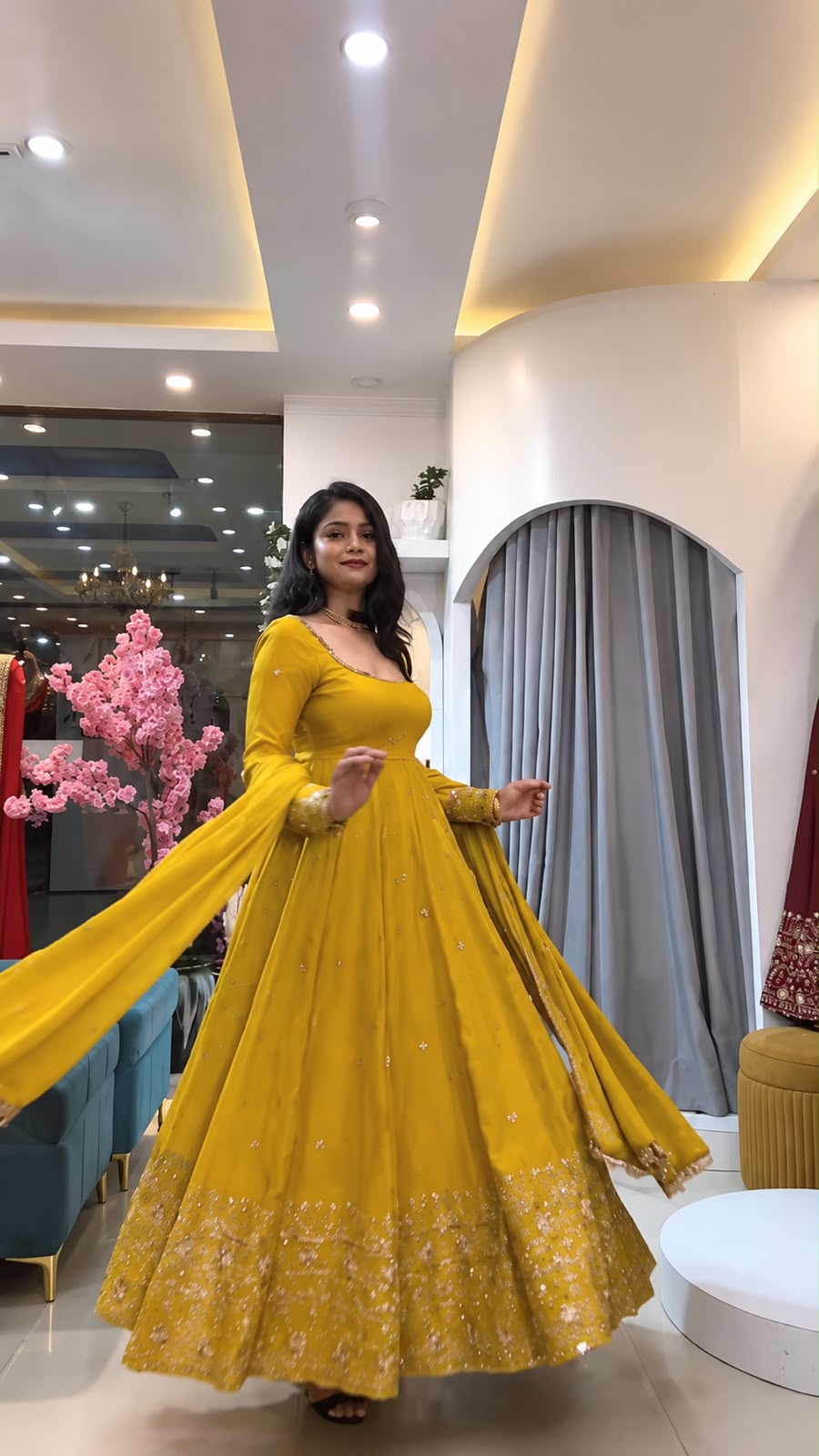 SSR 544 Yellow in Crunchy Silk Embroidery Work & Lace Work Gown . Special Price ₹2399. Delivery 4-6 Working Days. Shop now. | Gowns, Bollywood Gowns, Creative Gowns, Designer Gowns, Embroidered Gowns, Party Wear Gowns