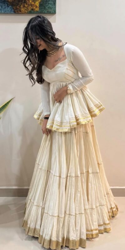 PC 586 White Color Pure Cotton Lehenga Choli with Cowrie Work. Festive Deal ₹2549. Delivery 4-6 Working Days. Online Shop now. | Lehenga, Bollywood Lehenga, Creative Lehenga, Designer Lehenga, Embroidered Lehenga, Party Wear Lehenga
