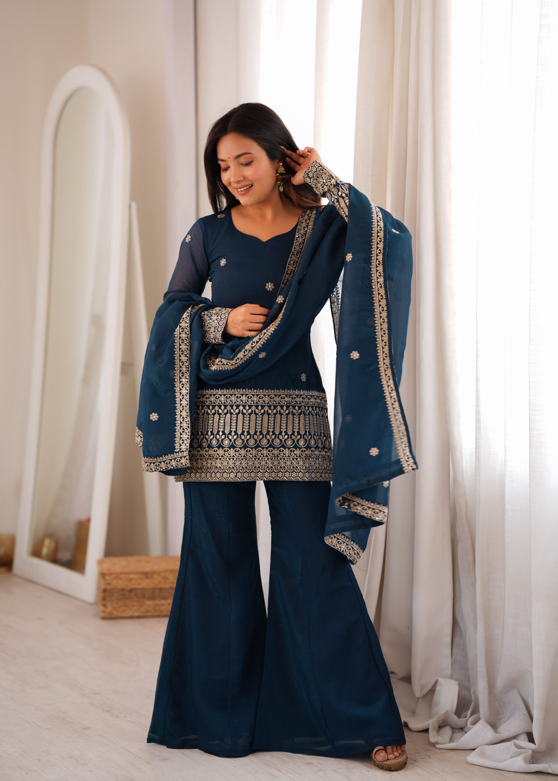 KB 309 Teal Blue | Teal Blue Crunchy Silk Salwar Suit with Sequins Work & Embroidery Work. Grab it for ₹2049. Delivery 4-6 Working Days. Shop now. | Jump Suits, Salwar suit, Casual Suits, Creative suits, Designer Suits, Palazzo Suits, Party Wear Suits, Patiala Suits, Straight Suits