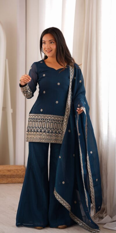 KB 309 Teal Blue | Teal Blue Crunchy Silk Salwar Suit with Sequins Work & Embroidery Work. Grab it for ₹2049. Delivery 4-6 Working Days. Shop now. | Jump Suits, Salwar suit, Casual Suits, Creative suits, Designer Suits, Palazzo Suits, Party Wear Suits, Patiala Suits, Straight Suits