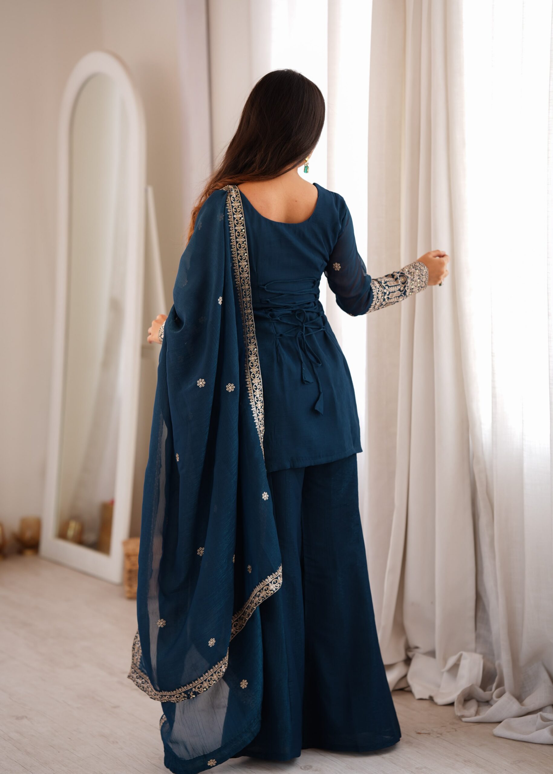 KB 309 Teal Blue | Teal Blue Crunchy Silk Salwar Suit with Sequins Work & Embroidery Work. Grab it for ₹2049. Delivery 4-6 Working Days. Shop now. | Jump Suits, Salwar suit, Casual Suits, Creative suits, Designer Suits, Palazzo Suits, Party Wear Suits, Patiala Suits, Straight Suits