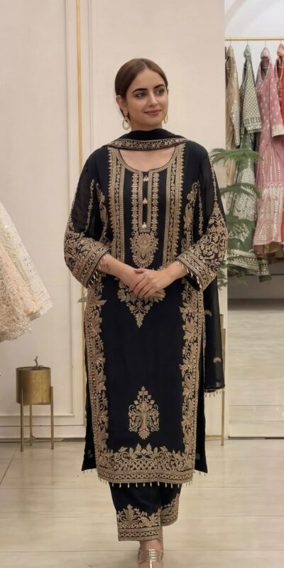SR 1716 Black Colour Faux Georgette Salwar Suit with Lace Work. Introductory Price ₹2449. Delivery 4-6 Working Days. Shop now. | Jump Suits, Salwar suit, Casual Suits, Creative suits, Designer Suits, Palazzo Suits, Party Wear Suits, Patiala Suits, Straight Suits
