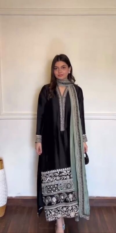 KD 1632 Black | Glass Salwar Suit with Thread Embroidery & Embroidery Work. Get it for ₹2449. Delivery 4-6 Working Days. Shop now. | Jump Suits, Salwar suit, Casual Suits, Creative suits, Designer Suits, Palazzo Suits, Party Wear Suits, Patiala Suits, Straight Suits
