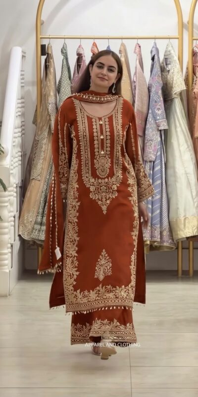 SR 1716 Rust Colour Faux Georgette Salwar Suit with Lace Work. Introductory Price ₹2449. Delivery 4-6 Working Days. Shop now. | Jump Suits, Salwar suit, Casual Suits, Creative suits, Designer Suits, Palazzo Suits, Party Wear Suits, Patiala Suits, Straight Suits
