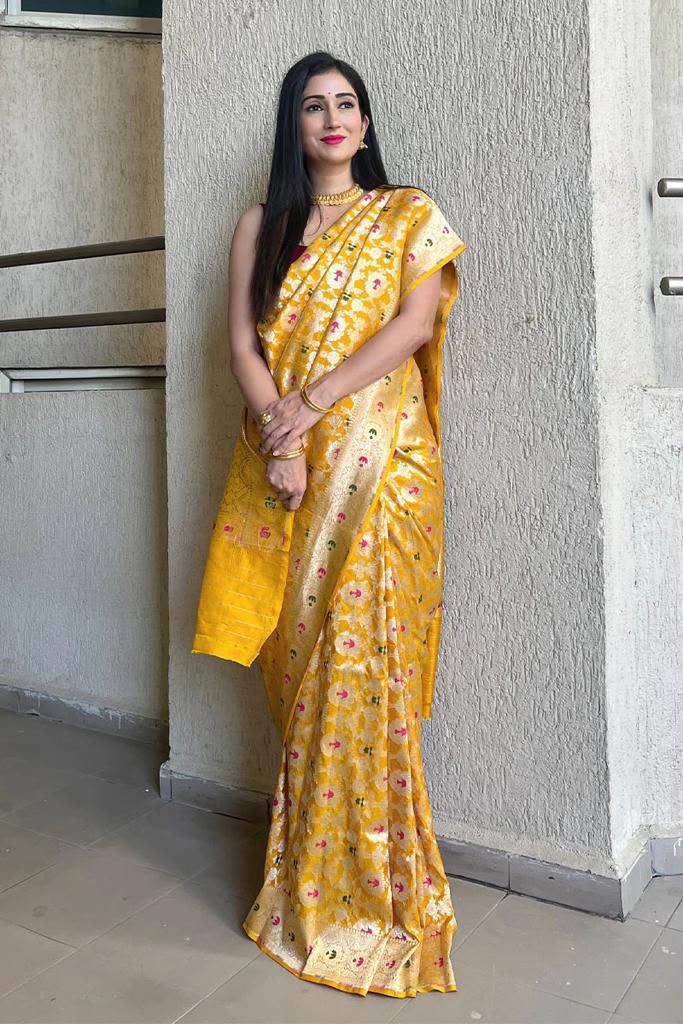 KP 6080 Yellow Soft Lichi Silk Saree with Lace Work & Lace Border. Introductory Price ₹1649. Delivery 4-6 Working Days. Shop now. | Sarees, Bollywood Sarees, Creative Sarees, Designer Sarees, Embroidered Sarees, Ethnic Saree, Modern Digital sarees, Party Wear Sarees