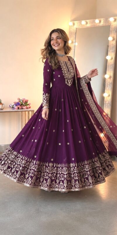SSR 546 Wine in Georgette Embroidery Work & Sequins Work Gown . Get it for ₹2149. Delivery 4-6 Working Days. Online Shop now. | Gowns, Bollywood Gowns, Creative Gowns, Designer Gowns, Embroidered Gowns, Party Wear Gowns