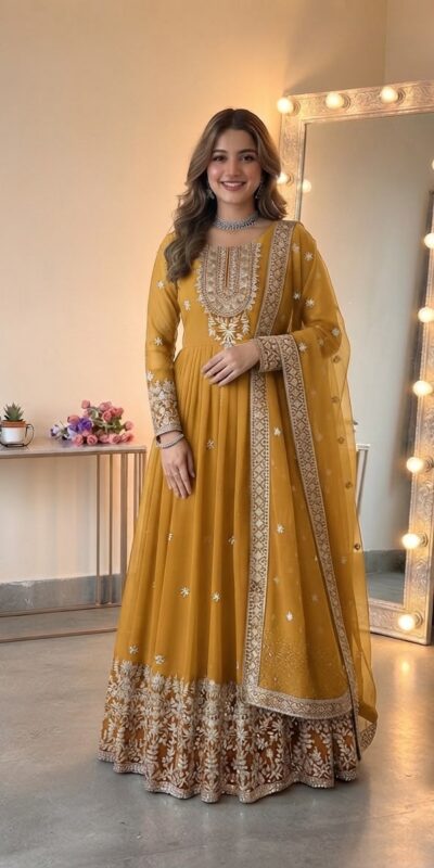 SSR 546 Yellow in Georgette Embroidery Work & Sequins Work Gown . Get it for ₹2149. Delivery 4-6 Working Days. Online Shop now. | Gowns, Bollywood Gowns, Creative Gowns, Designer Gowns, Embroidered Gowns, Party Wear Gowns