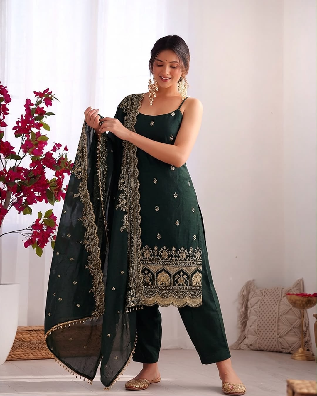 KD 1640 Green Pure Endy Silk Salwar Suit with Embroidery Work & Sequins Work. Exclusive Offer ₹2199. Delivery 4-6 Working Days. Shop now. | Jump Suits, Salwar suit, Casual Suits, Creative suits, Designer Suits, Palazzo Suits, Party Wear Suits, Patiala Suits, Straight Suits