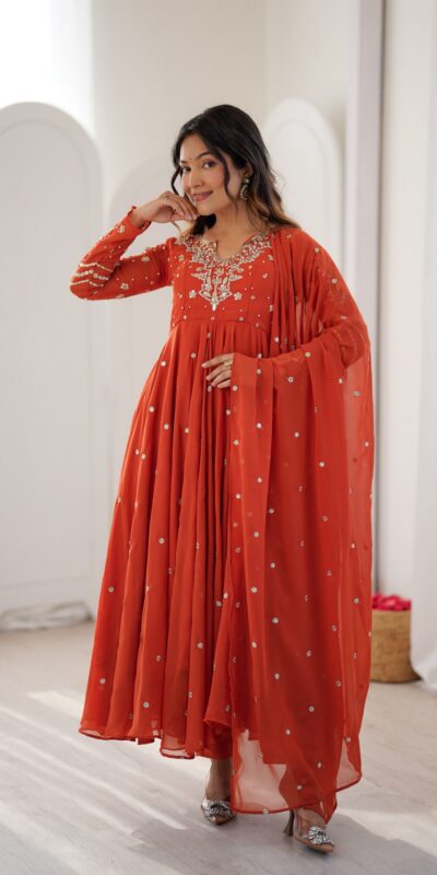 JF 056 Orange Faux Georgette Salwar Suit with Mirror Work & Embroidery Work. Get it for ₹2349. Delivery 4-6 Working Days. Shop now. | Jump Suits, Salwar suit, Casual Suits, Creative suits, Designer Suits, Palazzo Suits, Party Wear Suits, Patiala Suits, Straight Suits
