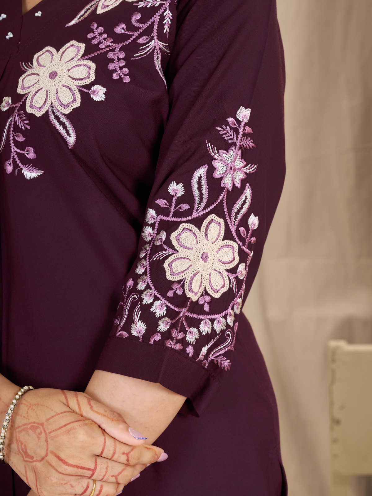 DIVA 169 Wine Colour Rayon Cotton Kurti with Embroidery Work. Introductory Price ₹1999. Delivery 4-6 Working Days. Shop now. | Kurti, Bollywood Kurti, Creative Kurtis, Designer Kurti, Party Wear Kurti, Selfie Kurti