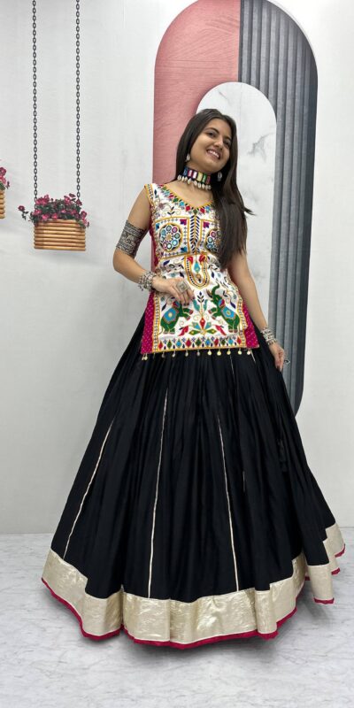 PC N43 Black in Pure Cotton Mirror Work & Gamthi Work Lehenga Choli . Exclusive Offer ₹2949. Delivery 4-6 Working Days. Shop now. | Lehenga, Bollywood Lehenga, Creative Lehenga, Designer Lehenga, Embroidered Lehenga, Party Wear Lehenga