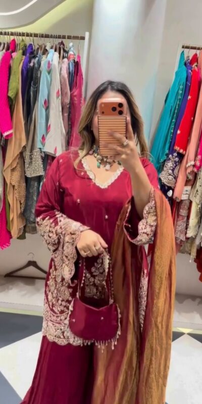 ZSR 3186 Maroon French Crep Silk Salwar Suit Perfect for Wedding, Party, Engagement, Baisakhi, Pongal – . Special Price ₹2249. Delivery 4-6 Working Days | Jump Suits, Salwar suit, Casual Suits, Creative suits, Designer Suits, Palazzo Suits, Party Wear Suits, Patiala Suits, Straight Suits