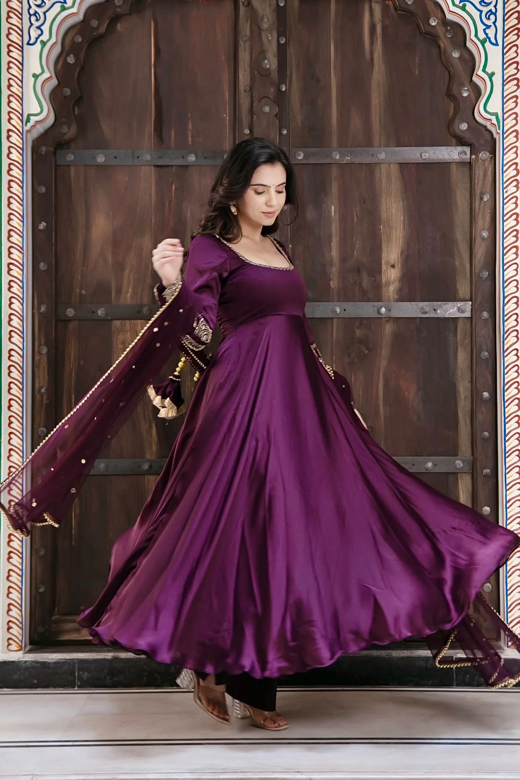 SRK 5373 Purple Upada Silk Gown Perfect for Wedding, Party, Onam, Housewarming, Durga Puja –. Grab it for ₹2199. Delivery 4-6 Working Days. Shop now. | Gowns, Bollywood Gowns, Creative Gowns, Designer Gowns, Embroidered Gowns, Party Wear Gowns