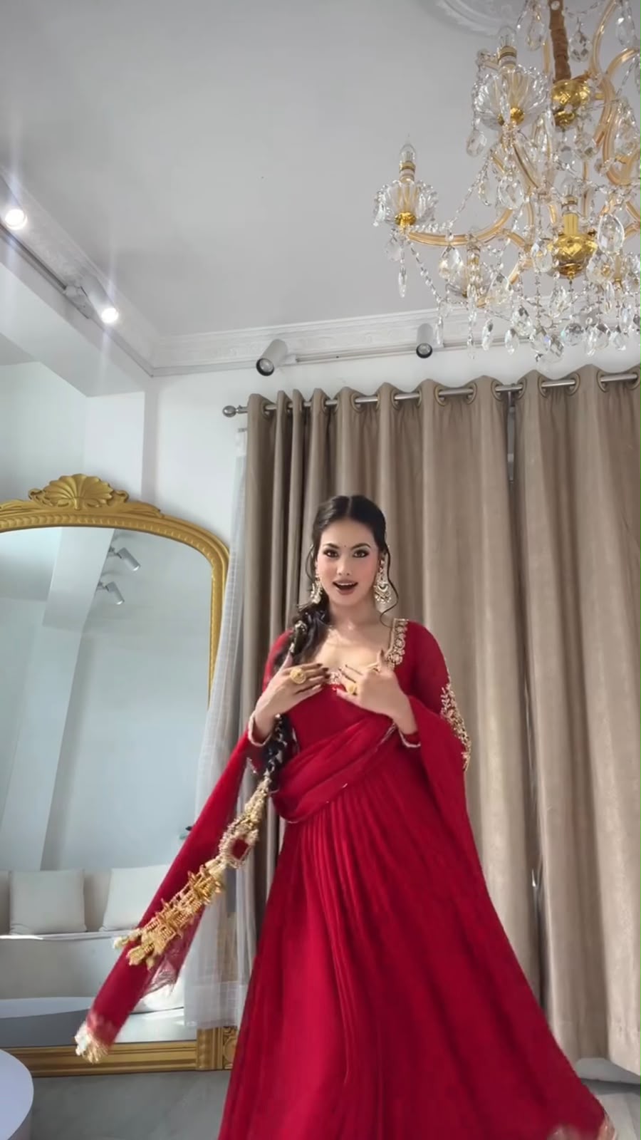 ZSR 3191 Red Faux Georgette Gown with Mirror Work & Embroidery Work. Get it for ₹2399. Delivery 4-6 Working Days. Online Shop now. | Gowns, Bollywood Gowns, Creative Gowns, Designer Gowns, Embroidered Gowns, Party Wear Gowns