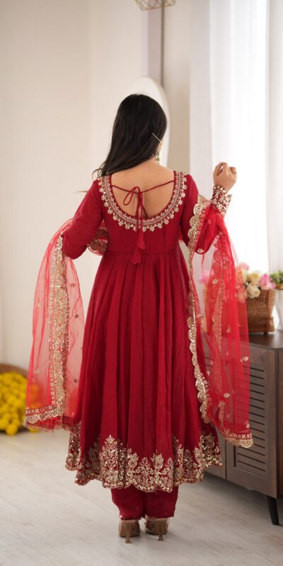 SR 1723 Maroon Doremon Crush Gown with Lace Work & Mirror Work. Exclusive Offer ₹2449. Delivery 4-6 Working Days. Shop now. | Gowns, Bollywood Gowns, Creative Gowns, Designer Gowns, Embroidered Gowns, Party Wear Gowns
