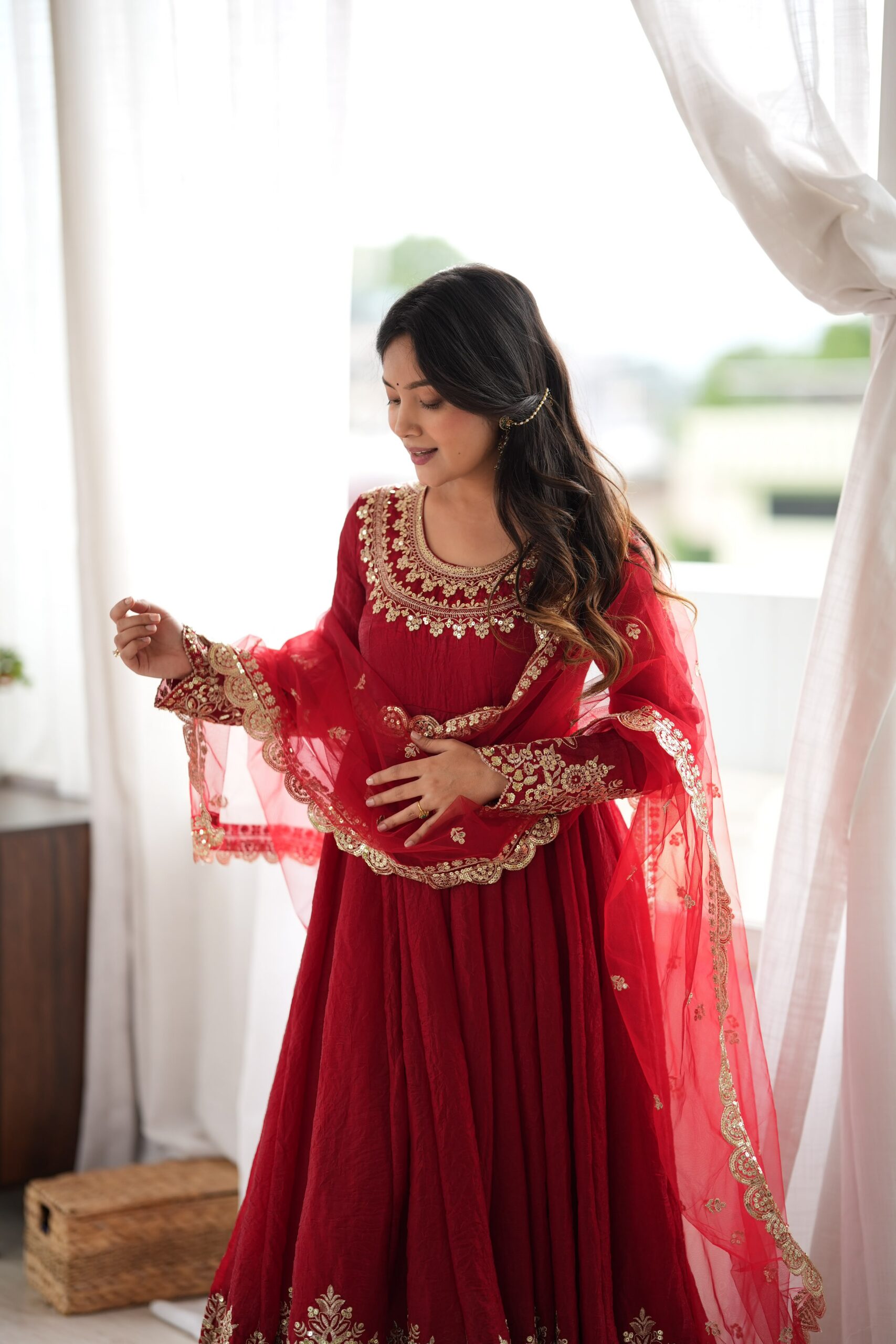 SR 1723 Maroon Doremon Crush Gown with Lace Work & Mirror Work. Exclusive Offer ₹2449. Delivery 4-6 Working Days. Shop now. | Gowns, Bollywood Gowns, Creative Gowns, Designer Gowns, Embroidered Gowns, Party Wear Gowns