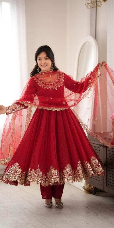 SR 1723 Maroon Doremon Crush Gown with Lace Work & Mirror Work. Exclusive Offer ₹2449. Delivery 4-6 Working Days. Shop now. | Gowns, Bollywood Gowns, Creative Gowns, Designer Gowns, Embroidered Gowns, Party Wear Gowns
