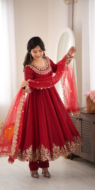 SR 1723 Maroon Doremon Crush Gown with Lace Work & Mirror Work. Exclusive Offer ₹2449. Delivery 4-6 Working Days. Shop now. | Gowns, Bollywood Gowns, Creative Gowns, Designer Gowns, Embroidered Gowns, Party Wear Gowns