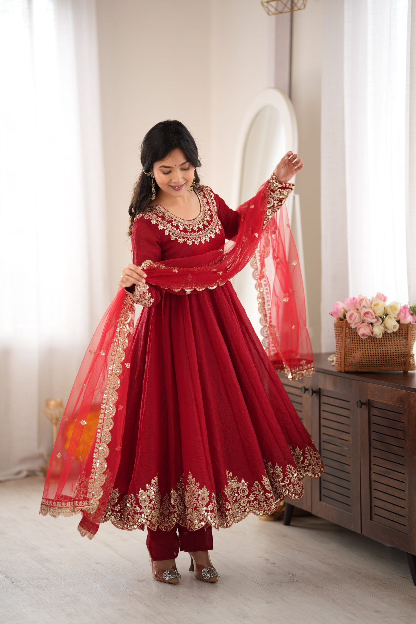 SR 1723 Maroon Doremon Crush Gown with Lace Work & Mirror Work. Exclusive Offer ₹2449. Delivery 4-6 Working Days. Shop now. | Gowns, Bollywood Gowns, Creative Gowns, Designer Gowns, Embroidered Gowns, Party Wear Gowns