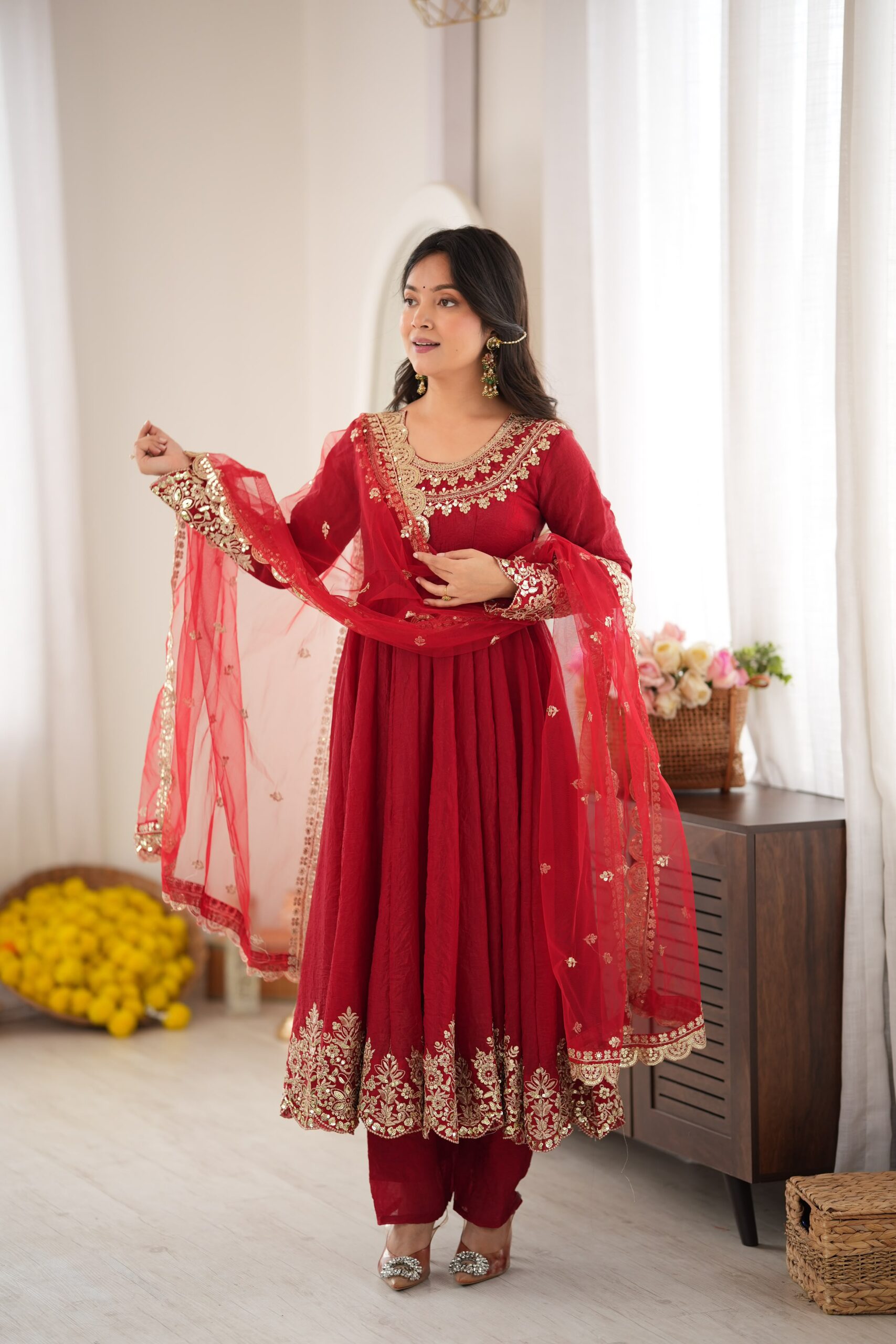SR 1723 Maroon Doremon Crush Gown with Lace Work & Mirror Work. Exclusive Offer ₹2449. Delivery 4-6 Working Days. Shop now. | Gowns, Bollywood Gowns, Creative Gowns, Designer Gowns, Embroidered Gowns, Party Wear Gowns
