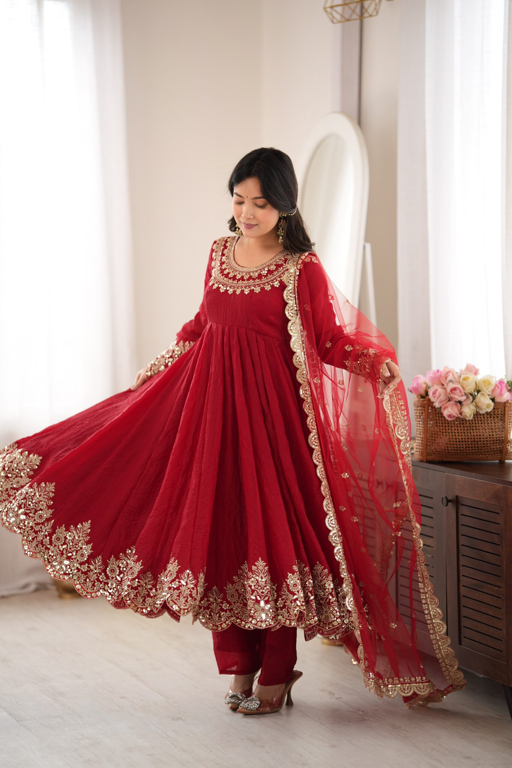 SR 1723 Maroon Doremon Crush Gown with Lace Work & Mirror Work. Exclusive Offer ₹2449. Delivery 4-6 Working Days. Shop now. | Gowns, Bollywood Gowns, Creative Gowns, Designer Gowns, Embroidered Gowns, Party Wear Gowns