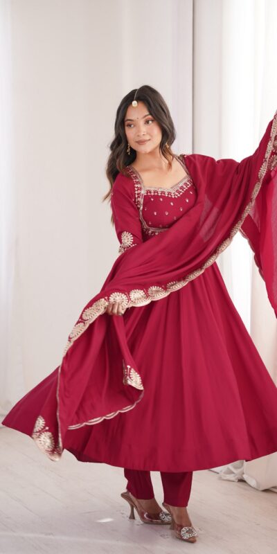 ZF 5026  Maroon Colour Roman Silk Salwar Suit with Embroidery Work. Best Price ₹2399. Delivery 4-6 Working Days. Online Shop now. | Anarkali Suits, Bollywood Anarkali, Creative-Anarkali, Designer Anarkali, Embroidered Anarkali, Party Wear Anarkali