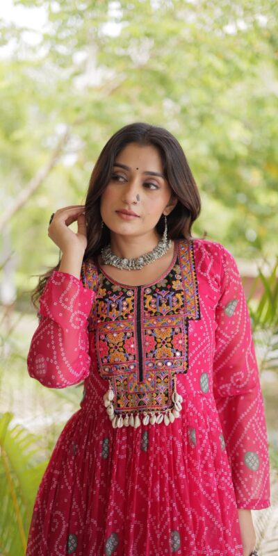 KA 1276 Pink in Colour Faux Georgette Bandhani Print Work Gown. Available at ₹2069 only. Delivery 4-6 Working Days. Shop now. | Gowns, Bollywood Gowns, Creative Gowns, Designer Gowns, Embroidered Gowns, Party Wear Gowns