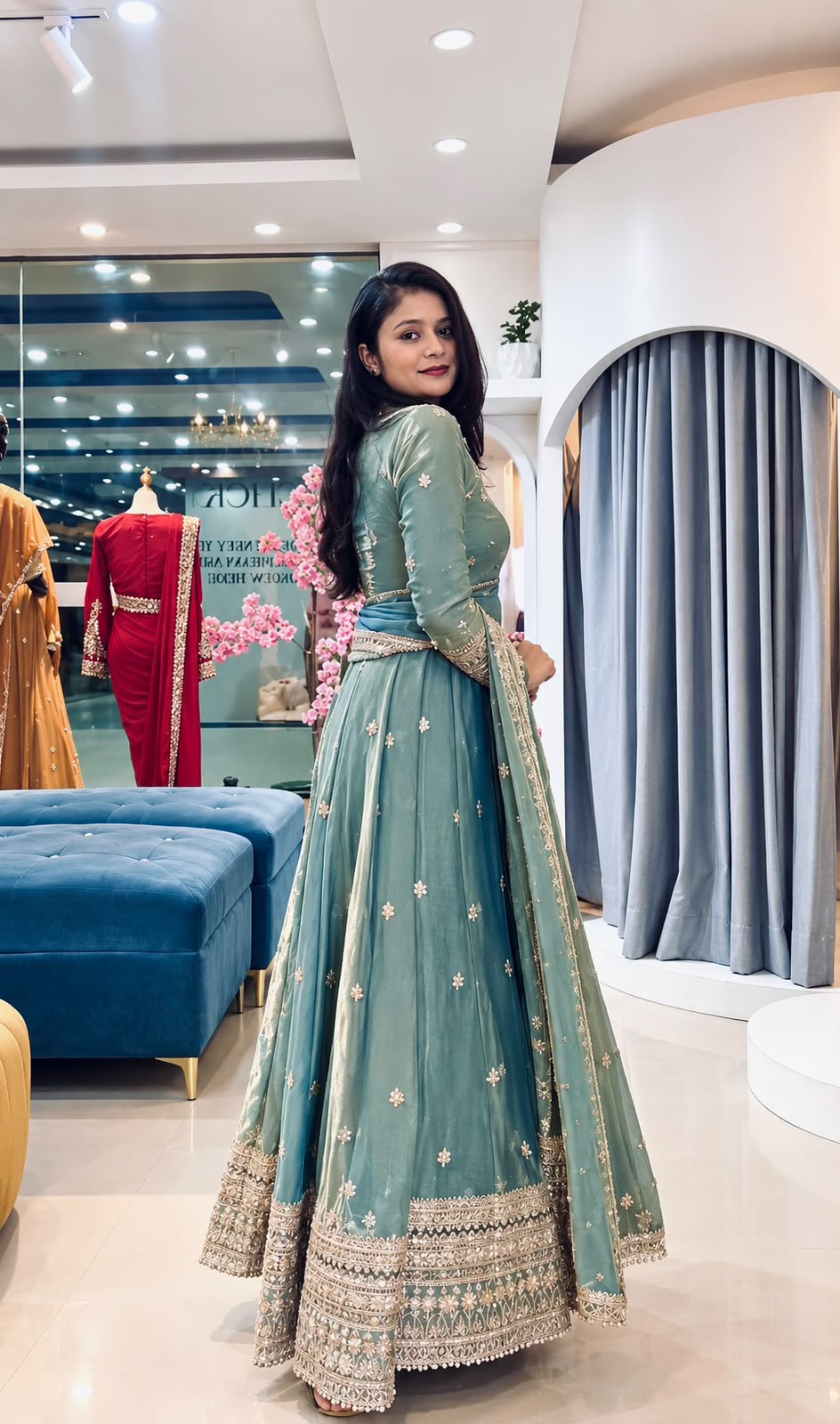SSR 553 Teal Fendy Silk Gown with Sequins Work & Thread Embroidery. Now at just ₹2399. Delivery 4-6 Working Days. Shop now. | Gowns, Bollywood Gowns, Creative Gowns, Designer Gowns, Embroidered Gowns, Party Wear Gowns