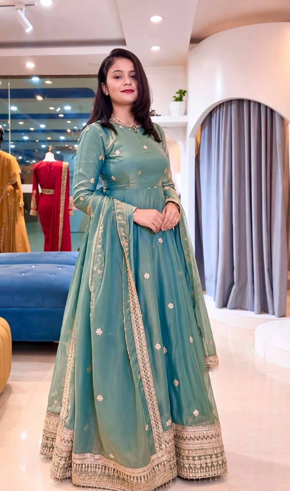 SSR 553 Teal Fendy Silk Gown with Sequins Work & Thread Embroidery. Now at just ₹2399. Delivery 4-6 Working Days. Shop now. | Gowns, Bollywood Gowns, Creative Gowns, Designer Gowns, Embroidered Gowns, Party Wear Gowns
