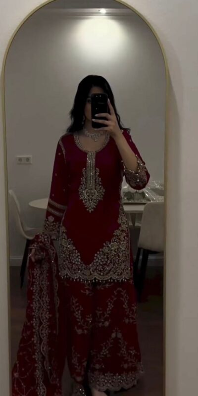 ZSR 3187 Maroon Faux Georgette Salwar Suit with Mirror Work & Embroidery Work. Get it for ₹2349. Delivery 4-6 Working Days. Shop now. | Jump Suits, Salwar suit, Casual Suits, Creative suits, Designer Suits, Palazzo Suits, Party Wear Suits, Patiala Suits, Straight Suits