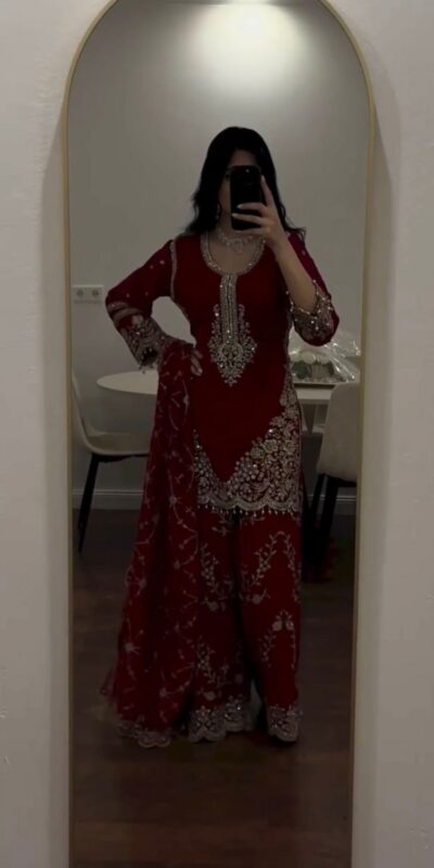 ZSR 3187 Maroon Faux Georgette Salwar Suit with Mirror Work & Embroidery Work. Get it for ₹2349. Delivery 4-6 Working Days. Shop now. | Jump Suits, Salwar suit, Casual Suits, Creative suits, Designer Suits, Palazzo Suits, Party Wear Suits, Patiala Suits, Straight Suits