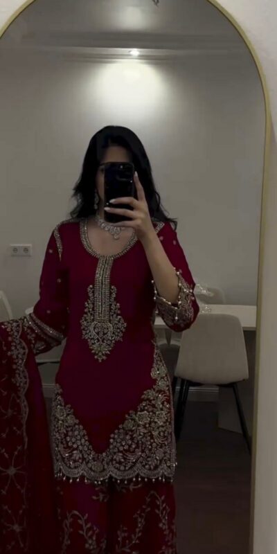 ZSR 3187 Maroon Faux Georgette Salwar Suit with Mirror Work & Embroidery Work. Get it for ₹2349. Delivery 4-6 Working Days. Shop now. | Jump Suits, Salwar suit, Casual Suits, Creative suits, Designer Suits, Palazzo Suits, Party Wear Suits, Patiala Suits, Straight Suits
