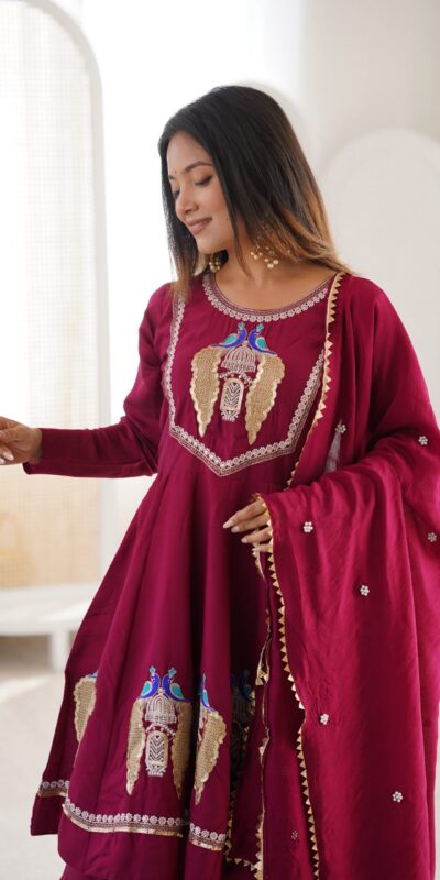 NSR 916 Maroon Roman Silk Salwar Suit with Sequins Work & Embroidery Work. Available at ₹2399 only. Delivery 4-6 Working Days. Shop now. | Jump Suits, Salwar suit, Casual Suits, Creative suits, Designer Suits, Palazzo Suits, Party Wear Suits, Patiala Suits, Straight Suits