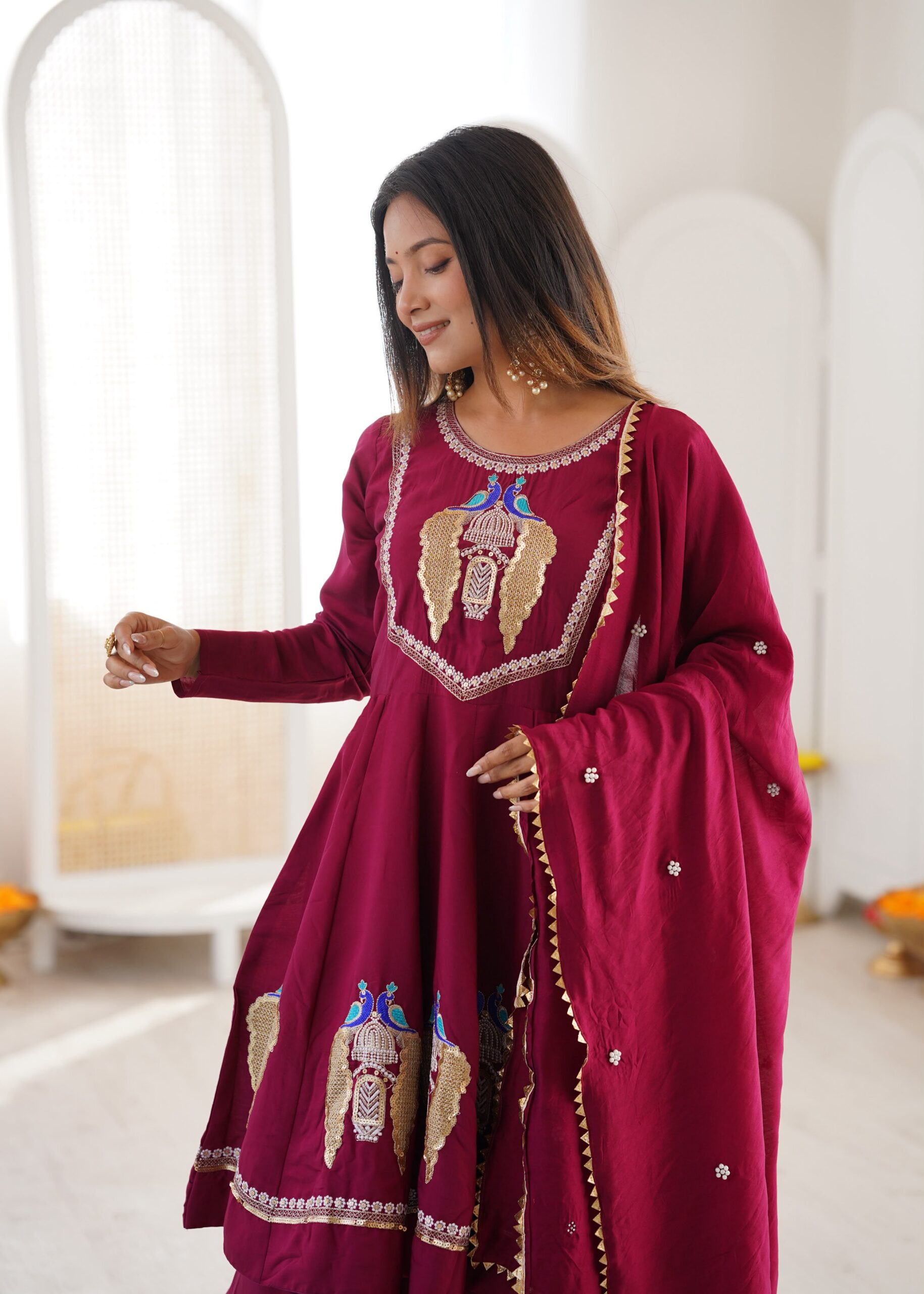 NSR 916 Maroon Roman Silk Salwar Suit with Sequins Work & Embroidery Work. Available at ₹2399 only. Delivery 4-6 Working Days. Shop now. | Jump Suits, Salwar suit, Casual Suits, Creative suits, Designer Suits, Palazzo Suits, Party Wear Suits, Patiala Suits, Straight Suits