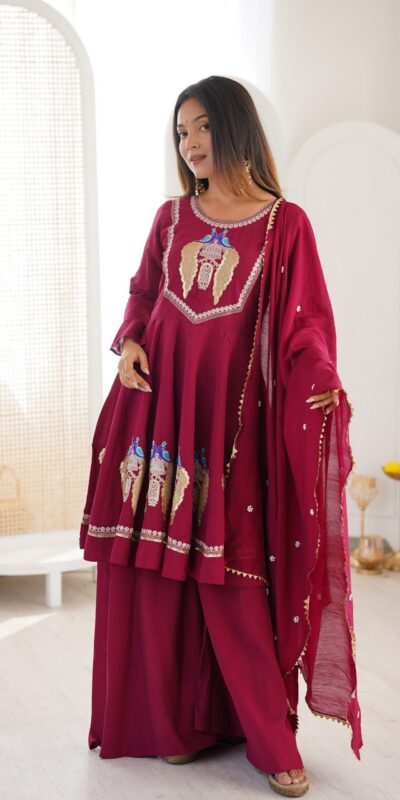 NSR 916 Maroon Roman Silk Salwar Suit with Sequins Work & Embroidery Work. Available at ₹2399 only. Delivery 4-6 Working Days. Shop now. | Jump Suits, Salwar suit, Casual Suits, Creative suits, Designer Suits, Palazzo Suits, Party Wear Suits, Patiala Suits, Straight Suits