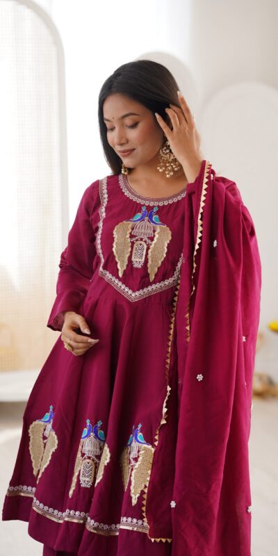 NSR 916 Maroon Roman Silk Salwar Suit with Sequins Work & Embroidery Work. Available at ₹2399 only. Delivery 4-6 Working Days. Shop now. | Jump Suits, Salwar suit, Casual Suits, Creative suits, Designer Suits, Palazzo Suits, Party Wear Suits, Patiala Suits, Straight Suits