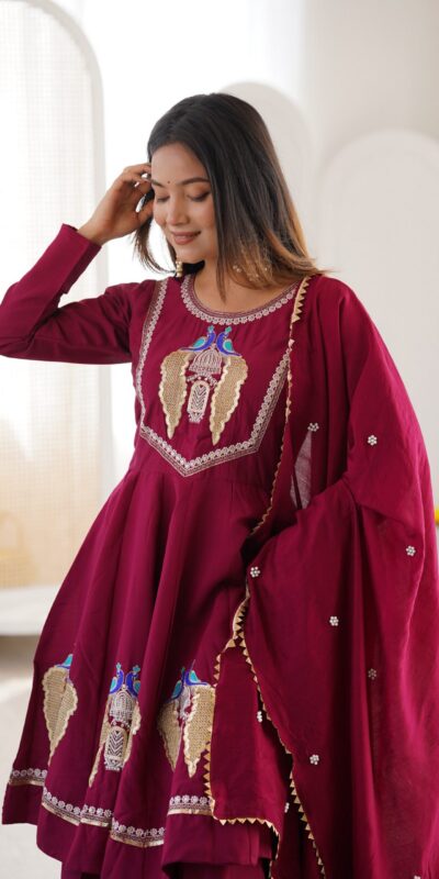 NSR 916 Maroon Roman Silk Salwar Suit with Sequins Work & Embroidery Work. Available at ₹2399 only. Delivery 4-6 Working Days. Shop now. | Jump Suits, Salwar suit, Casual Suits, Creative suits, Designer Suits, Palazzo Suits, Party Wear Suits, Patiala Suits, Straight Suits