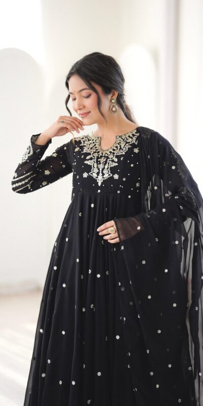 JF 056 Black Faux Georgette Salwar Suit with Mirror Work & Embroidery Work. Get it for ₹2349. Delivery 4-6 Working Days. Shop now. | Jump Suits, Salwar suit, Casual Suits, Creative suits, Designer Suits, Palazzo Suits, Party Wear Suits, Patiala Suits, Straight Suits