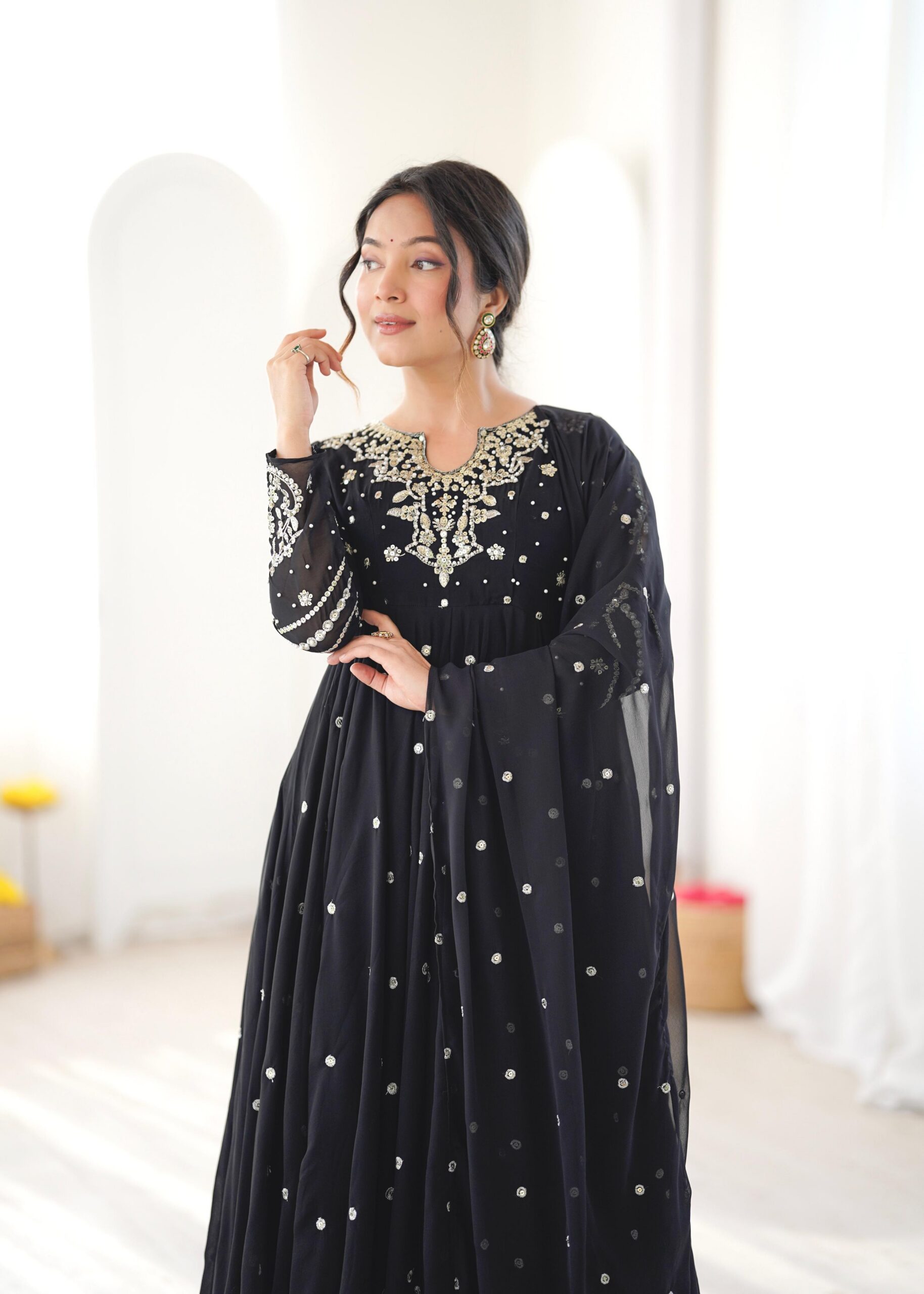 JF 056 Black Faux Georgette Salwar Suit with Mirror Work & Embroidery Work. Get it for ₹2349. Delivery 4-6 Working Days. Shop now. | Jump Suits, Salwar suit, Casual Suits, Creative suits, Designer Suits, Palazzo Suits, Party Wear Suits, Patiala Suits, Straight Suits