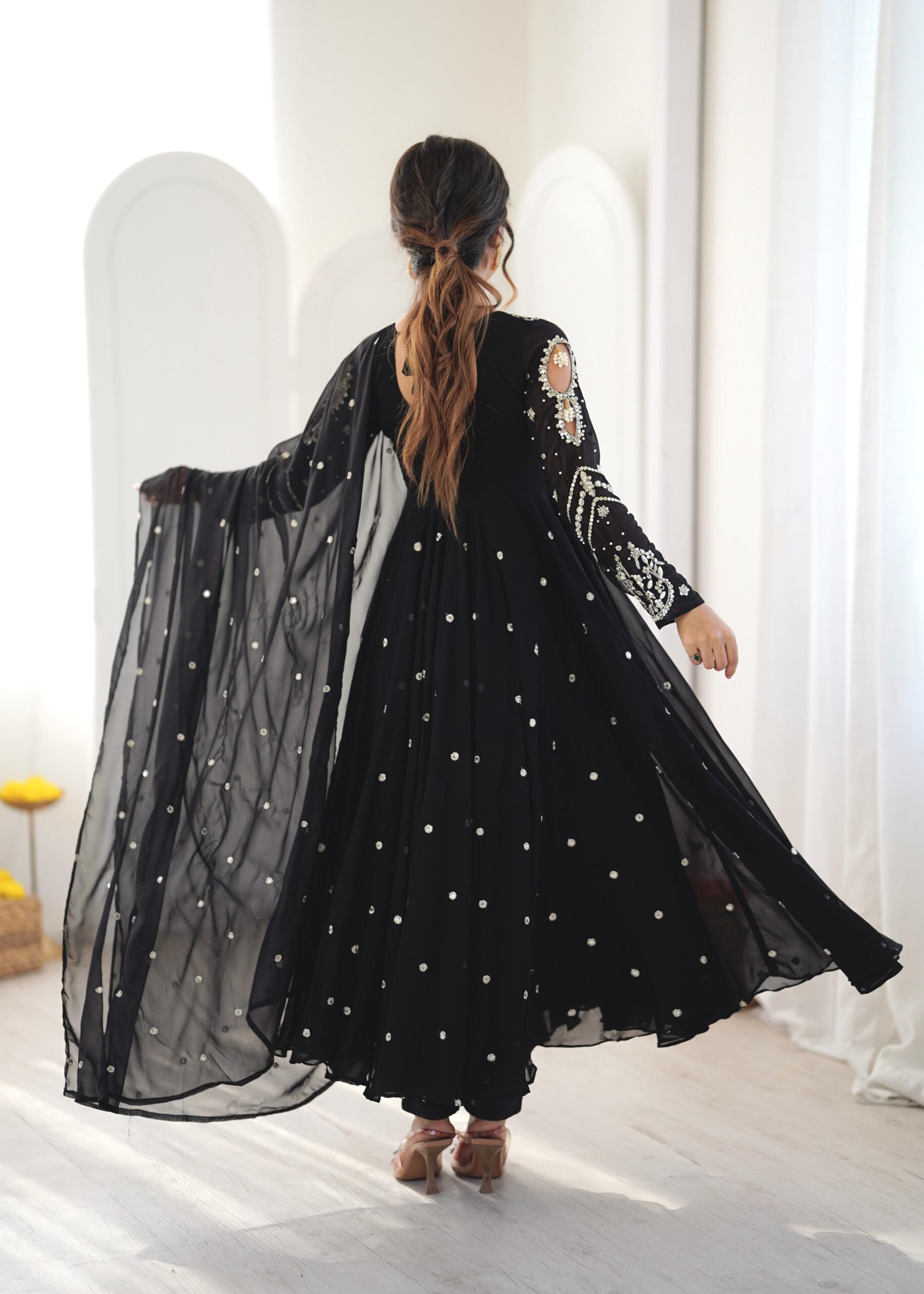 JF 056 Black Faux Georgette Salwar Suit with Mirror Work & Embroidery Work. Get it for ₹2349. Delivery 4-6 Working Days. Shop now. | Jump Suits, Salwar suit, Casual Suits, Creative suits, Designer Suits, Palazzo Suits, Party Wear Suits, Patiala Suits, Straight Suits