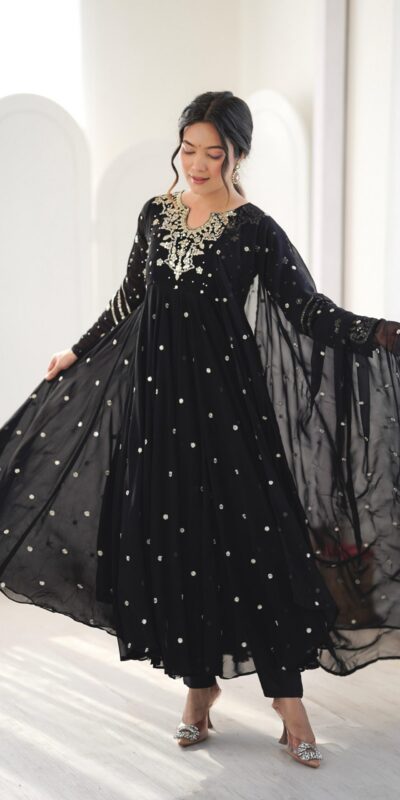 JF 056 Black Faux Georgette Salwar Suit with Mirror Work & Embroidery Work. Get it for ₹2349. Delivery 4-6 Working Days. Shop now. | Jump Suits, Salwar suit, Casual Suits, Creative suits, Designer Suits, Palazzo Suits, Party Wear Suits, Patiala Suits, Straight Suits