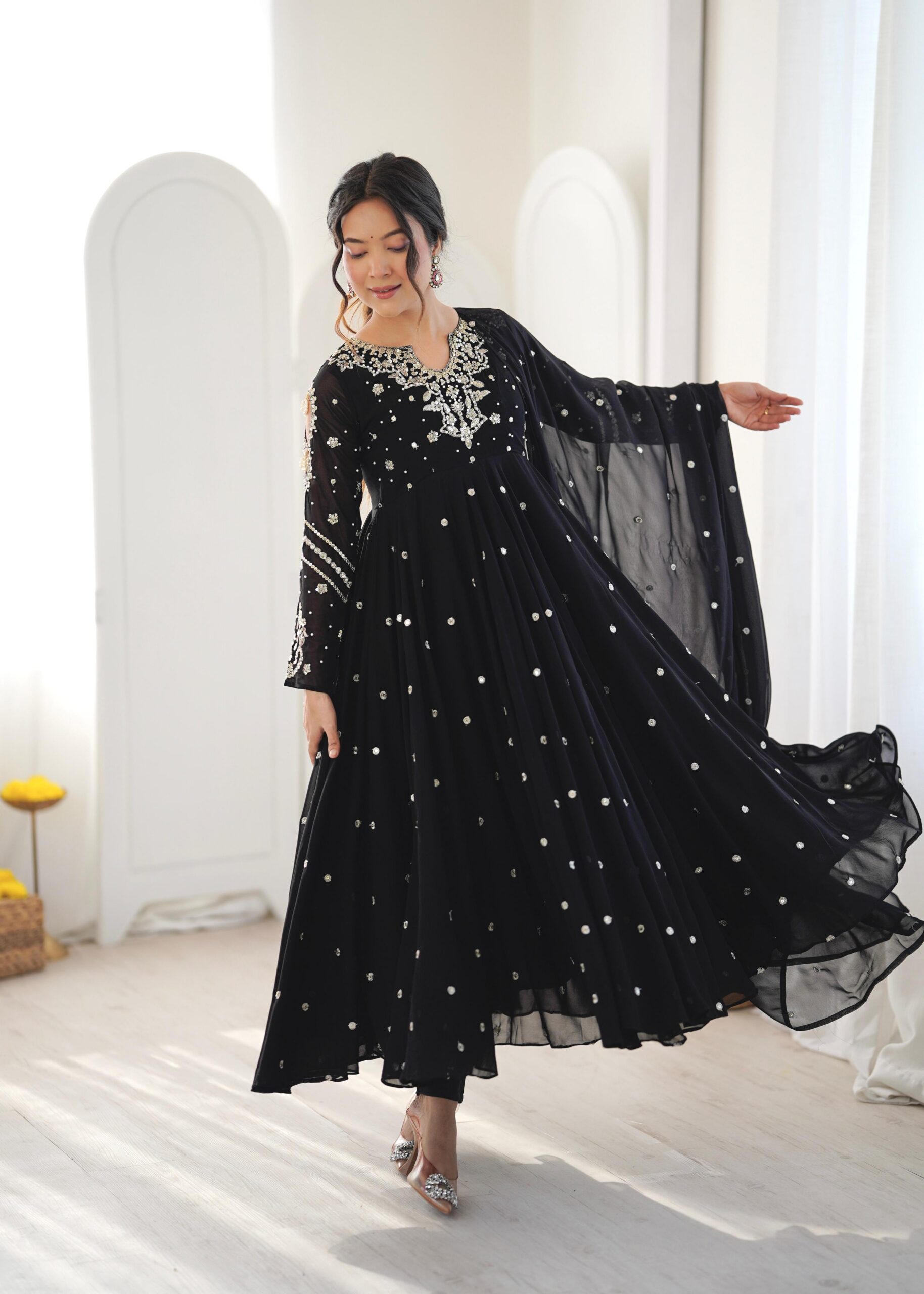 JF 056 Black Faux Georgette Salwar Suit with Mirror Work & Embroidery Work. Get it for ₹2349. Delivery 4-6 Working Days. Shop now. | Jump Suits, Salwar suit, Casual Suits, Creative suits, Designer Suits, Palazzo Suits, Party Wear Suits, Patiala Suits, Straight Suits