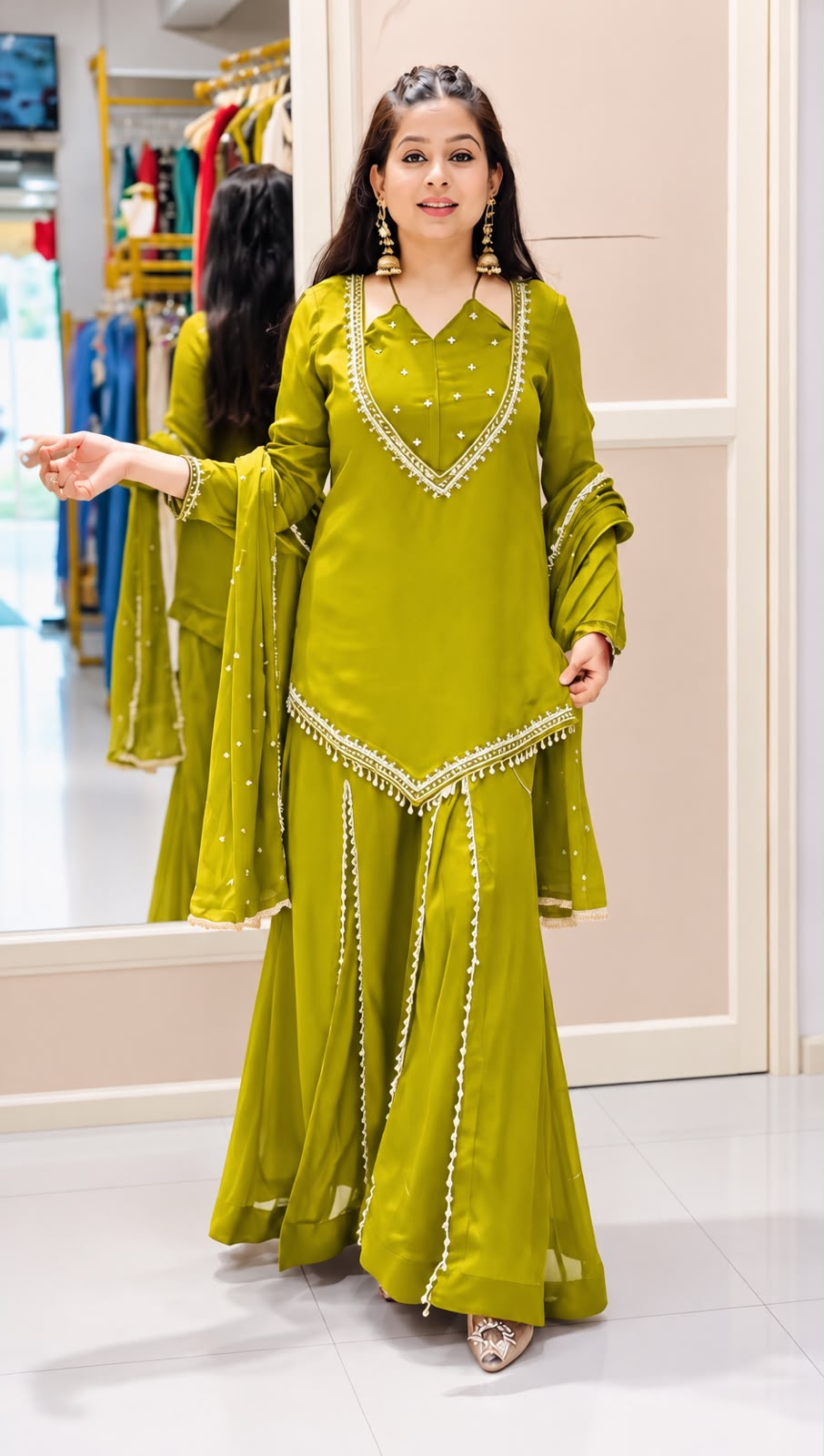 JF 054 Mehendi Color Roman Silk Salwar Suit with Embroidery Work. Available at ₹2399 only. Delivery 4-6 Working Days. Shop now. | Jump Suits, Salwar suit, Casual Suits, Creative suits, Designer Suits, Palazzo Suits, Party Wear Suits, Patiala Suits, Straight Suits