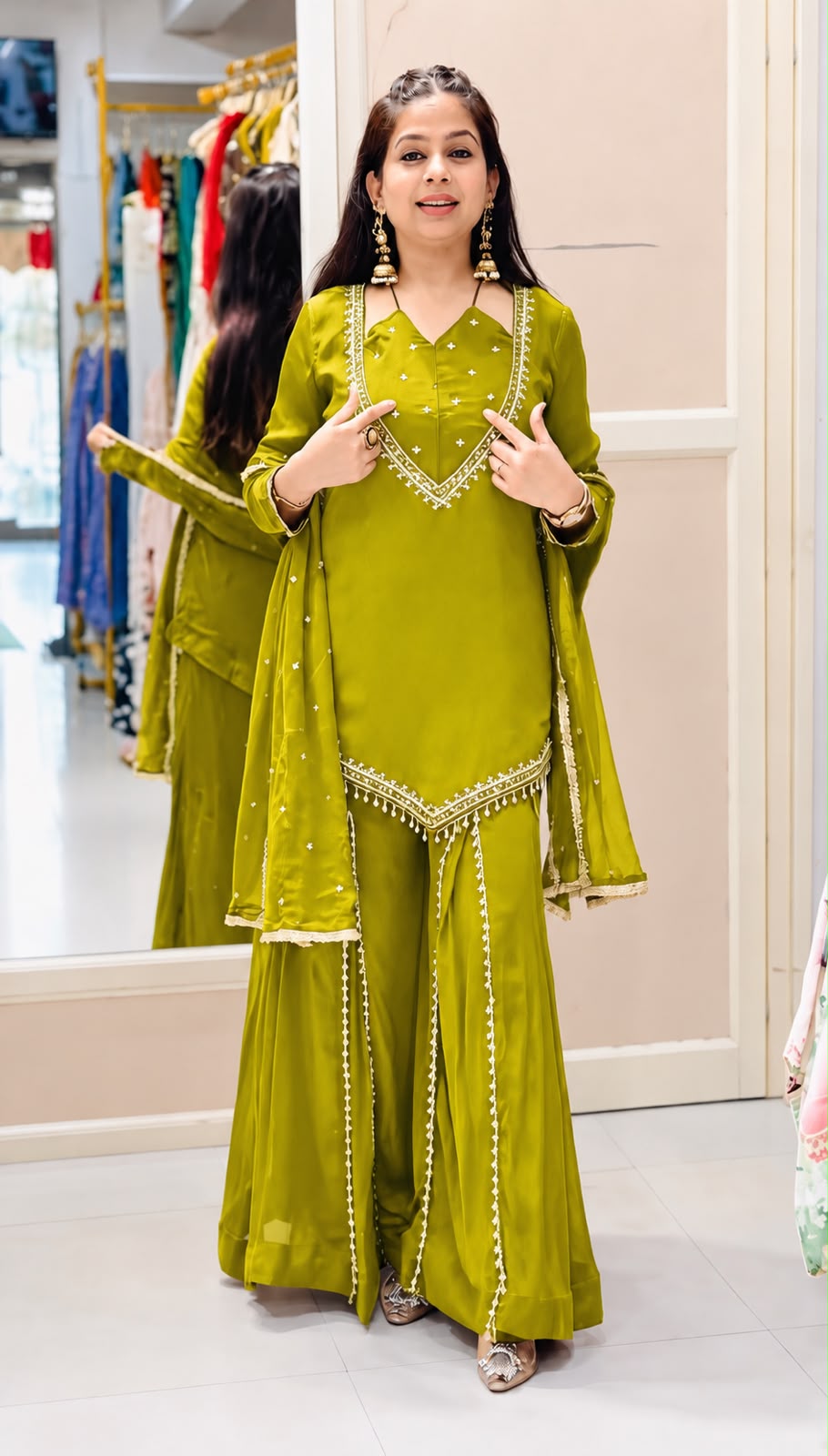 JF 054 Mehendi Color Roman Silk Salwar Suit with Embroidery Work. Available at ₹2399 only. Delivery 4-6 Working Days. Shop now. | Jump Suits, Salwar suit, Casual Suits, Creative suits, Designer Suits, Palazzo Suits, Party Wear Suits, Patiala Suits, Straight Suits
