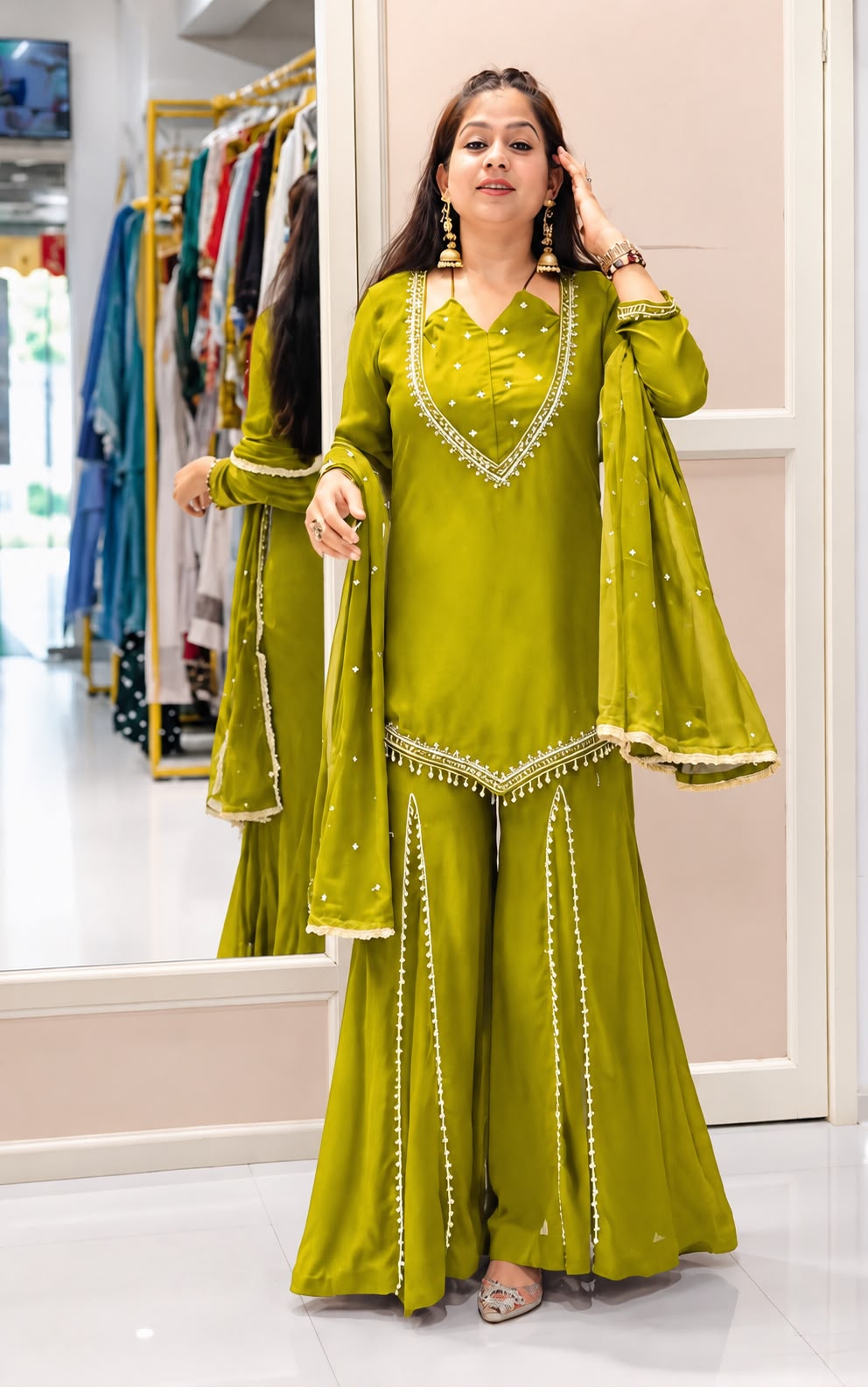 JF 054 Mehendi Color Roman Silk Salwar Suit with Embroidery Work. Available at ₹2399 only. Delivery 4-6 Working Days. Shop now. | Jump Suits, Salwar suit, Casual Suits, Creative suits, Designer Suits, Palazzo Suits, Party Wear Suits, Patiala Suits, Straight Suits