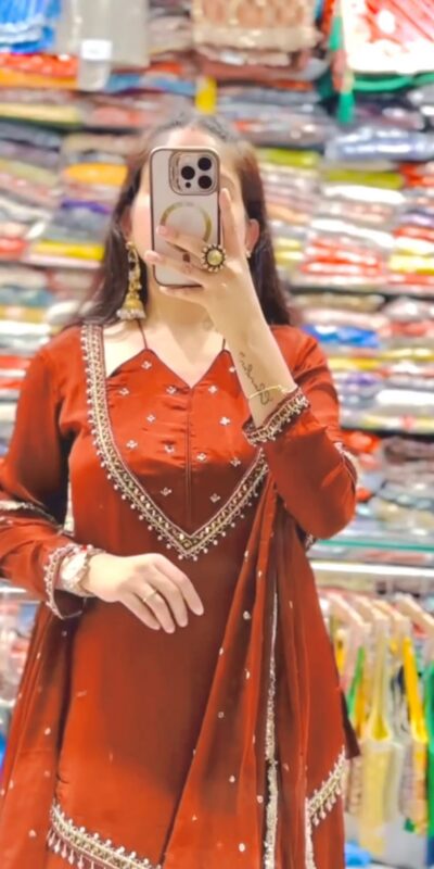 JF 054 Rust Color Roman Silk Salwar Suit with Embroidery Work. Available at ₹2399 only. Delivery 4-6 Working Days. Shop now. | Jump Suits, Salwar suit, Casual Suits, Creative suits, Designer Suits, Palazzo Suits, Party Wear Suits, Patiala Suits, Straight Suits