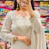 JF 054 White Color Roman Silk Salwar Suit with Embroidery Work. Available at ₹2399 only. Delivery 4-6 Working Days. Shop now. | Jump Suits, Salwar suit, Casual Suits, Creative suits, Designer Suits, Palazzo Suits, Party Wear Suits, Patiala Suits, Straight Suits