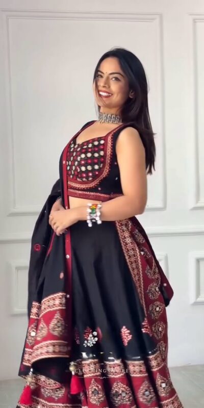 BE 503 Black | Printed Roman Lehenga Choli with Mirror Work. Affordable Price ₹2299. Delivery 4-6 Working Days. Shop now. | Lehenga, Bollywood Lehenga, Creative Lehenga, Designer Lehenga, Embroidered Lehenga, Party Wear Lehenga